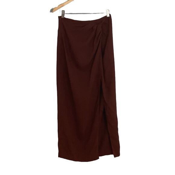 Brown Linen Blend Maxi Skirt, Side Slit, Knotted Waist Detail, Size L - Picture 1 of 11
